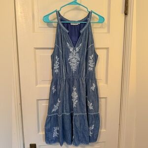 Roller Rabbit Embroidered Chambray Dress L- Boho Chic
